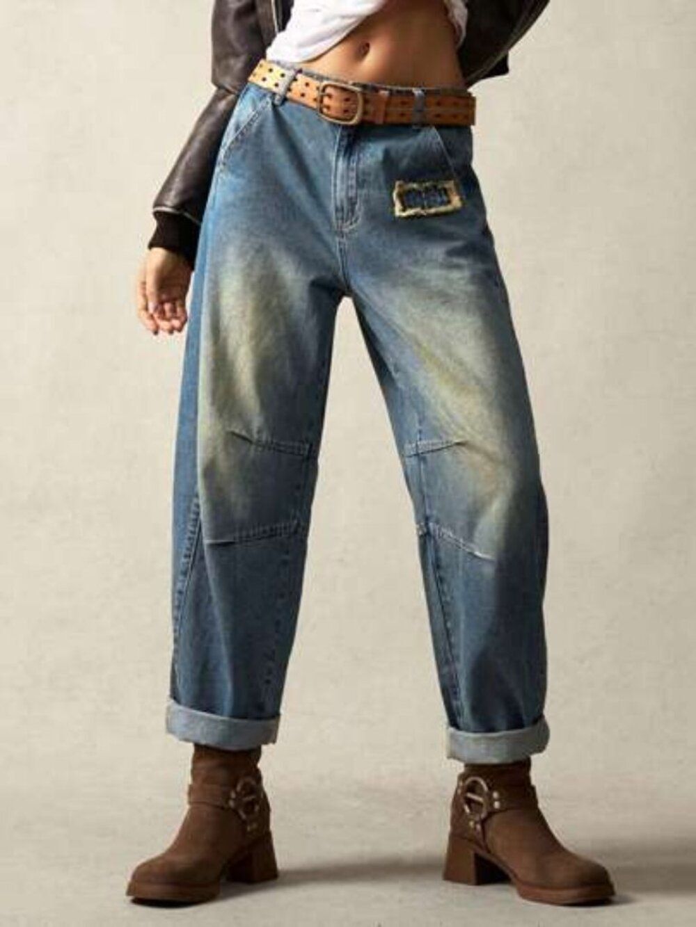 Bohemian Distressed Denim Barrel Jeans Size 4X - Picture 3 of 8